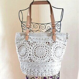 THE SAK Sequoia Hand-Crochet Studded Shoulder Bag Lined Double Leather Handles